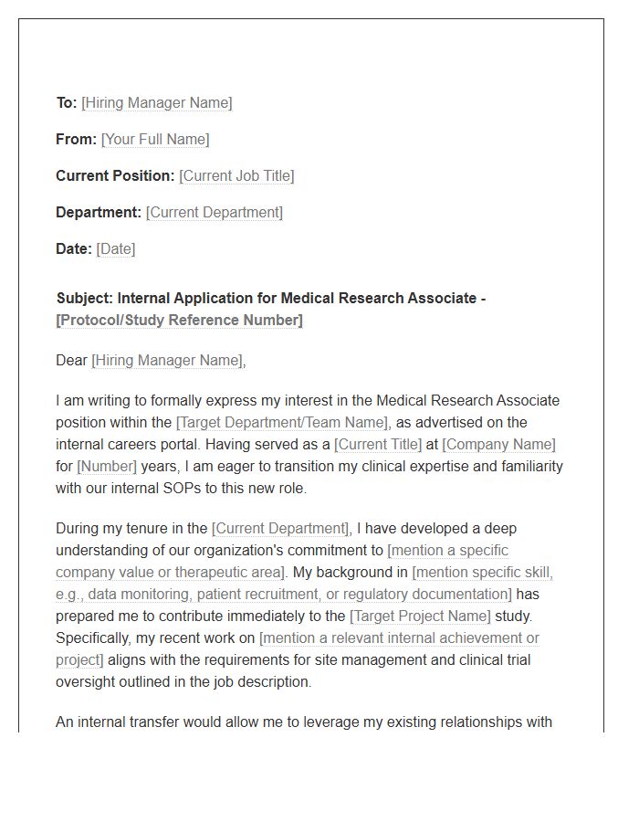 Medical Research Associate Internal Transfer Cover Letter Template
