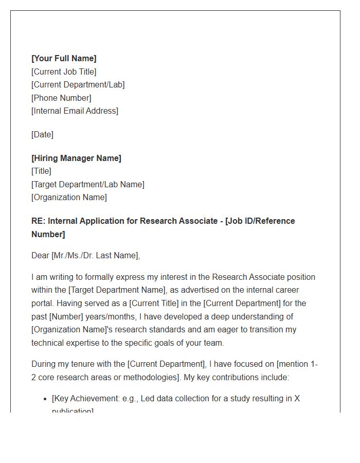 Professional Research Associate Internal Transfer Cover Letter Template