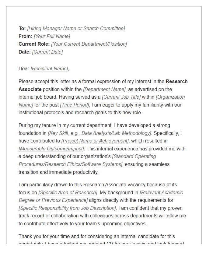 Research Associate Internal Job Vacancy Cover Letter Template