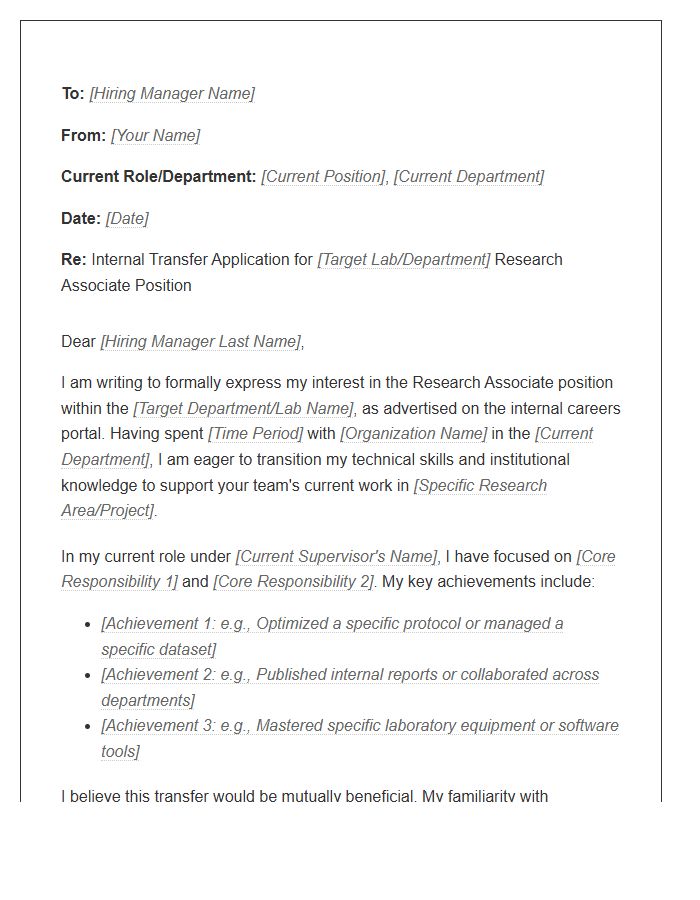 Research Associate Internal Transfer Cover Letter Template