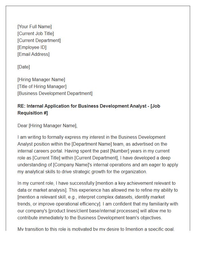 Business Development Analyst Internal Transfer Cover Letter Template