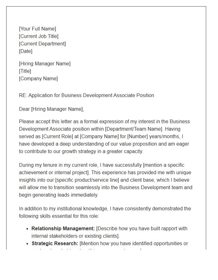 Business Development Associate Internal Promotion Cover Letter Template
