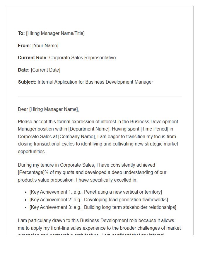 Corporate Sales To Business Development Internal Cover Letter Template