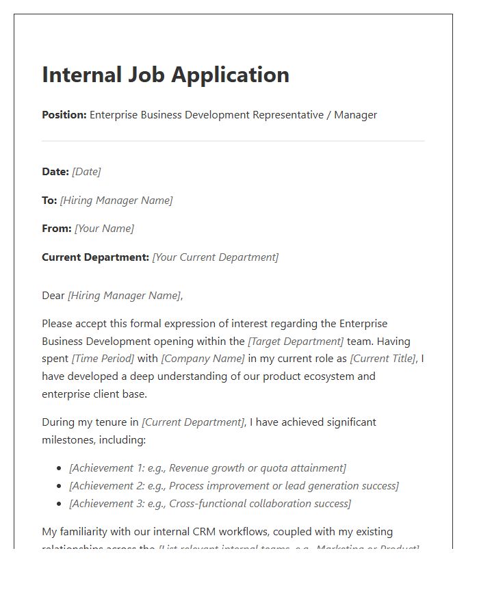 Enterprise Business Development Internal Cover Letter Template
