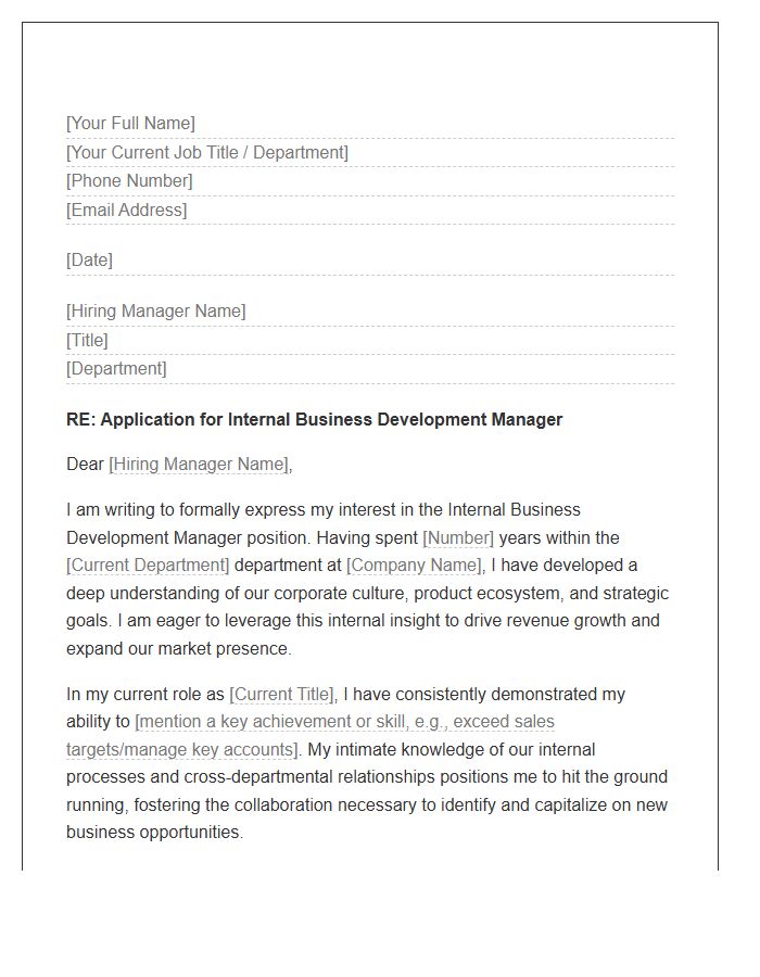 Internal Business Development Manager Cover Letter Template