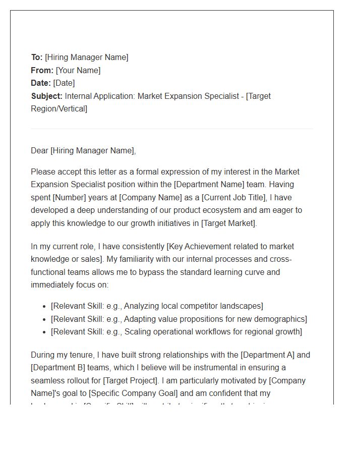 Market Expansion Specialist Internal Cover Letter Template