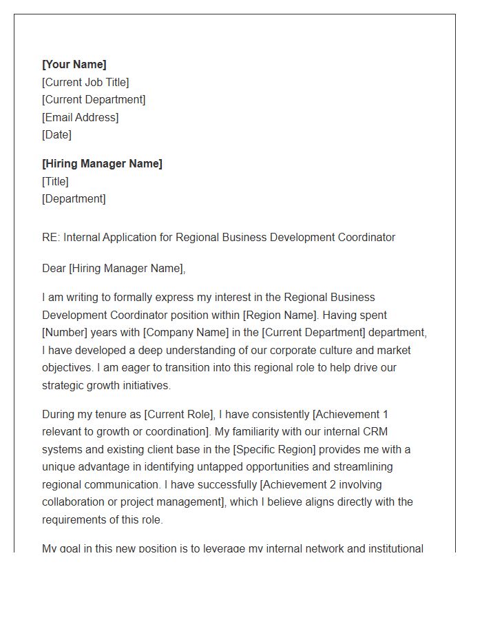 Regional Business Development Coordinator Internal Cover Letter Template