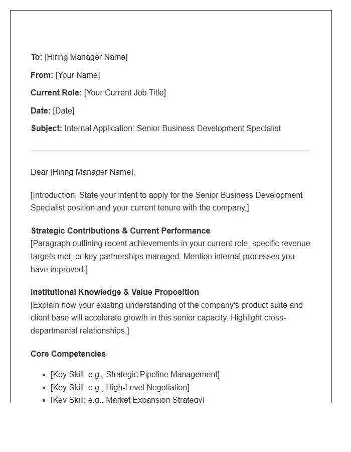 Senior Business Development Specialist Internal Cover Letter Template