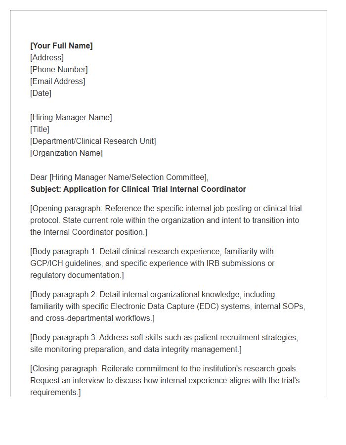 Clinical Trial Internal Coordinator Cover Letter Template
