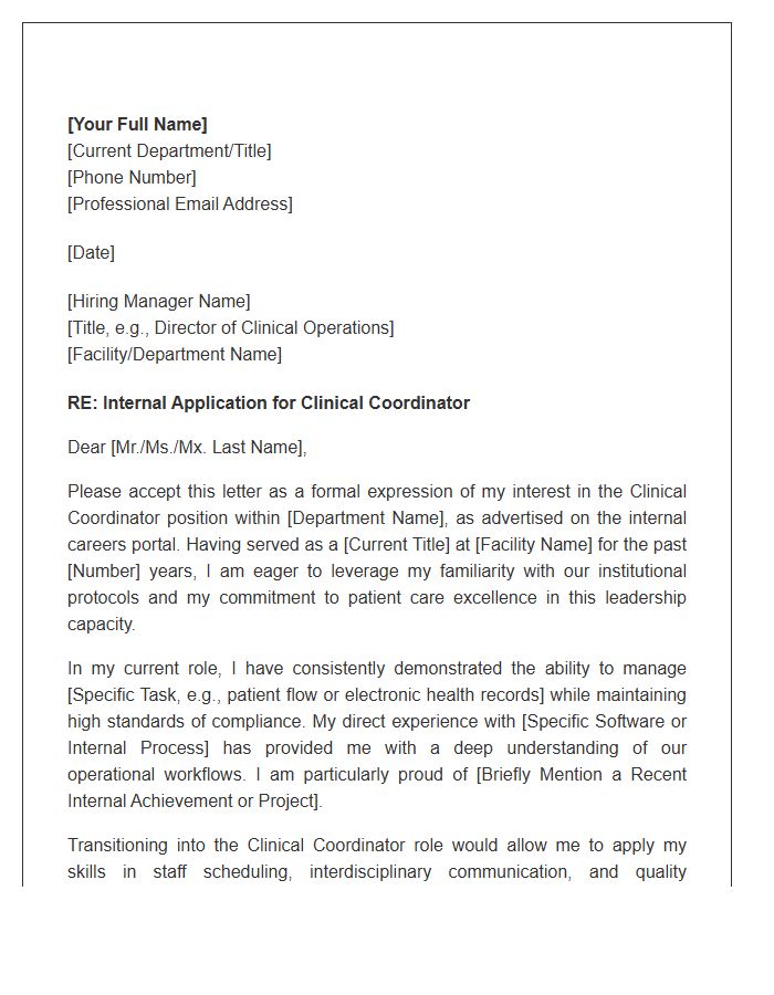 Healthcare Administration Internal Clinical Coordinator Cover Letter Template