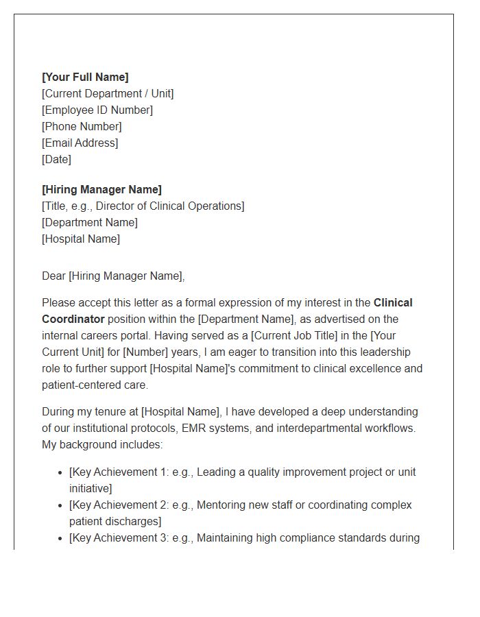 Internal Hospital Clinical Coordinator Cover Letter Template