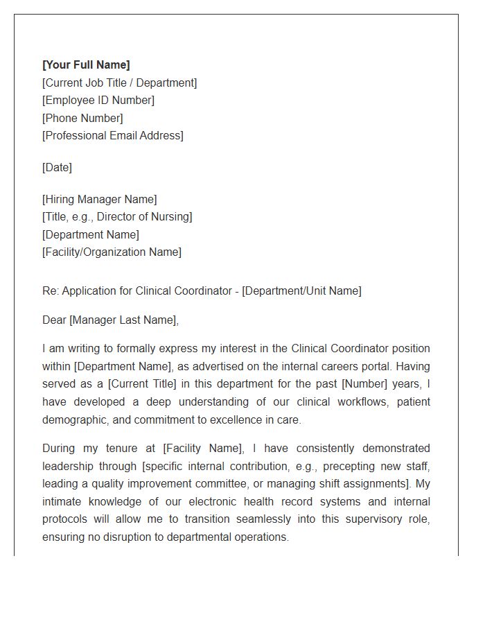 Internal Promotion Clinical Coordinator Cover Letter Template