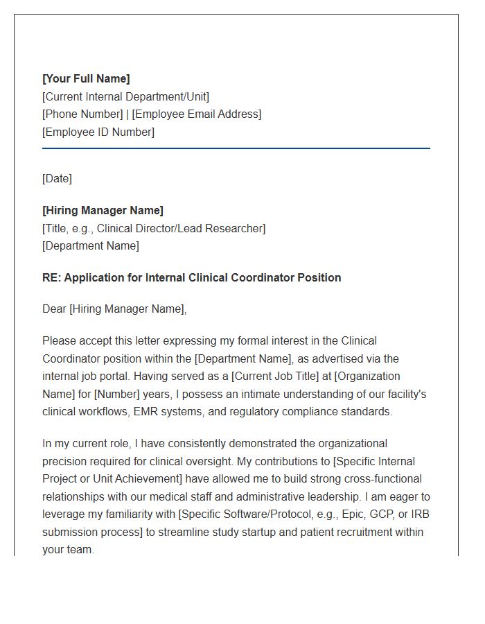 Specialized Internal Clinical Coordinator Cover Letter Template
