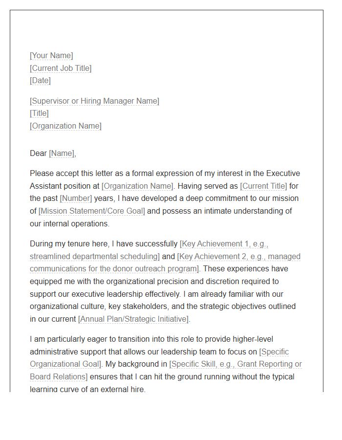 Executive Assistant Internal Promotion For Nonprofits Cover Letter Template