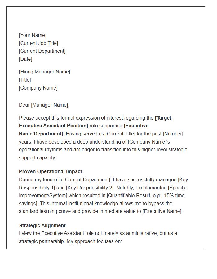 Executive Assistant Internal Promotion Strategy Cover Letter Template