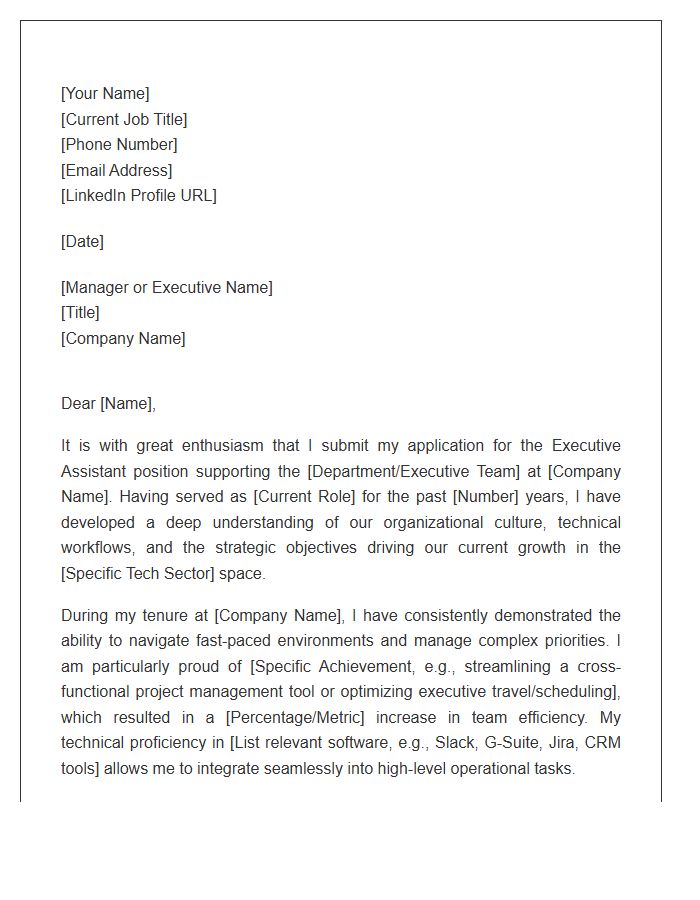 Executive Assistant Promotion In Tech Industry Cover Letter Template
