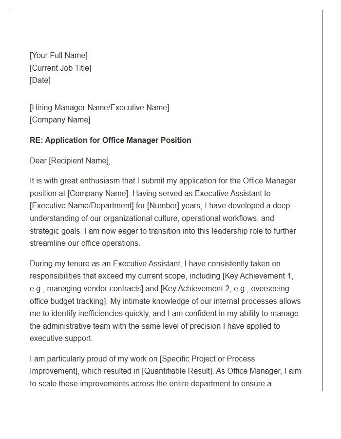 Executive Assistant Promotion To Office Manager Cover Letter Template