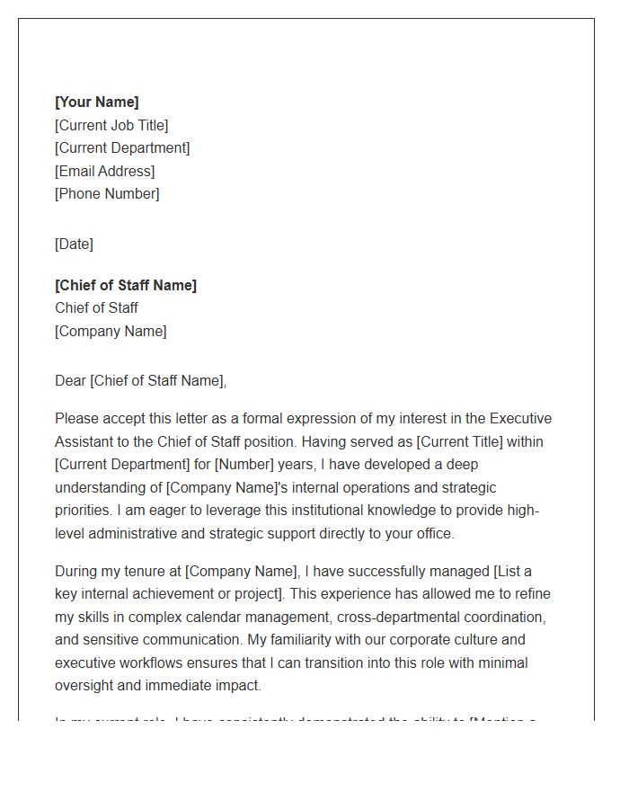 Executive Assistant To Chief Of Staff Internal Promotion Cover Letter Template