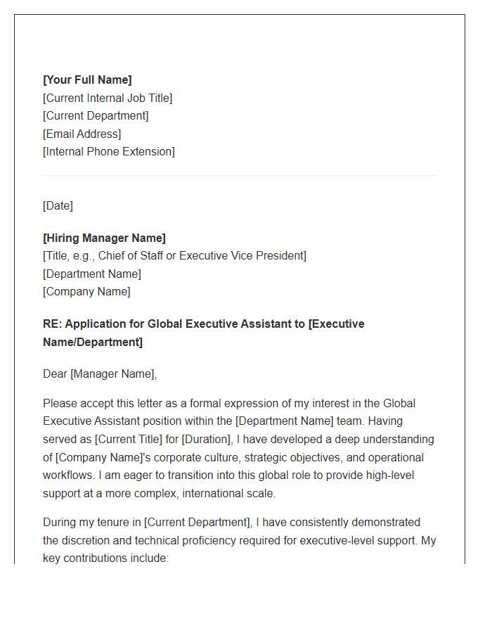 Global Executive Assistant Internal Promotion Cover Letter Template