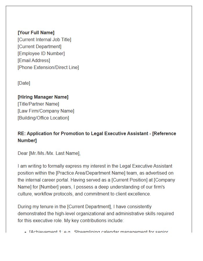 Legal Executive Assistant Internal Promotion Cover Letter Template