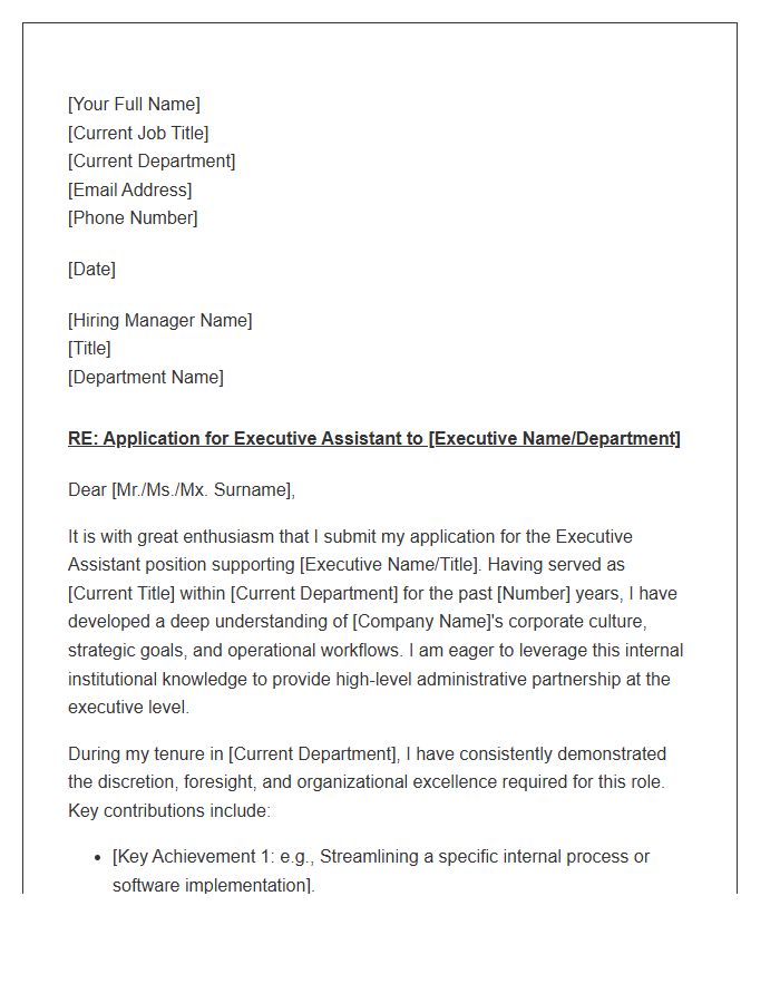 Professional Executive Assistant Internal Promotion Cover Letter Template