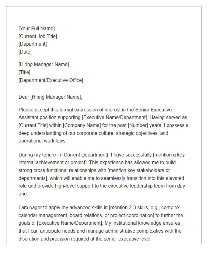 Senior Executive Assistant Internal Advancement Cover Letter Template