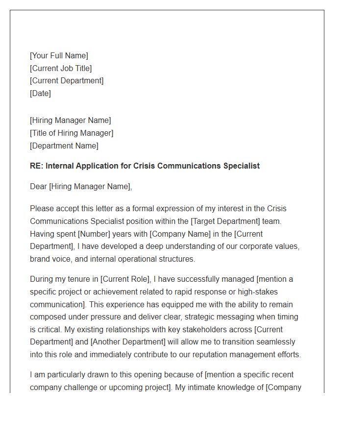 Crisis Communications Specialist Internal Transfer Cover Letter Template