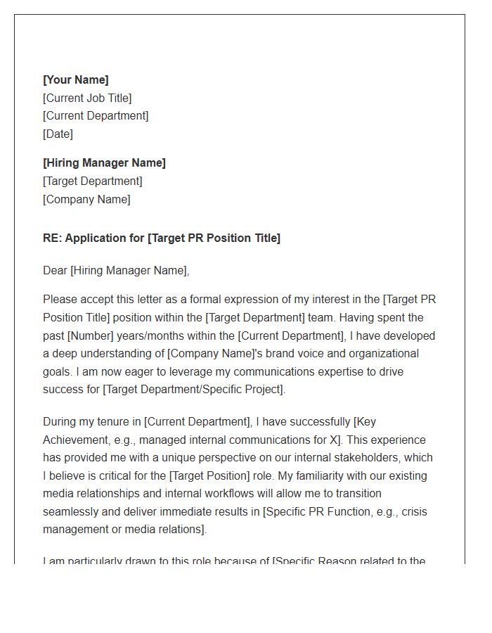 Internal Transfer Cover Letter Template For PR Professionals