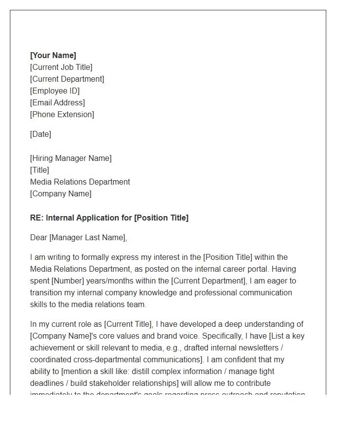 Media Relations Department Internal Transfer Cover Letter Template