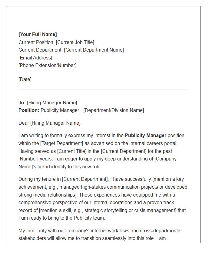 Publicity Manager Internal Transfer Cover Letter Template