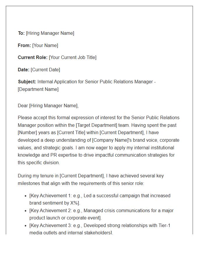 Senior Public Relations Manager Internal Transfer Cover Letter Template