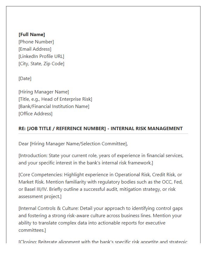 Banking Internal Risk Management Cover Letter Template