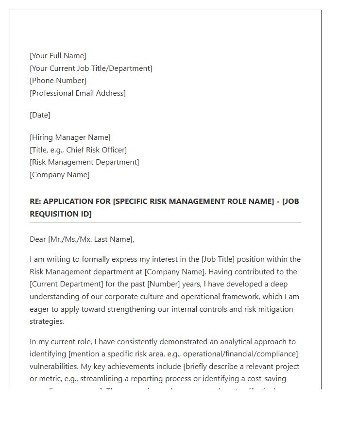 Corporate Internal Risk Management Cover Letter Template