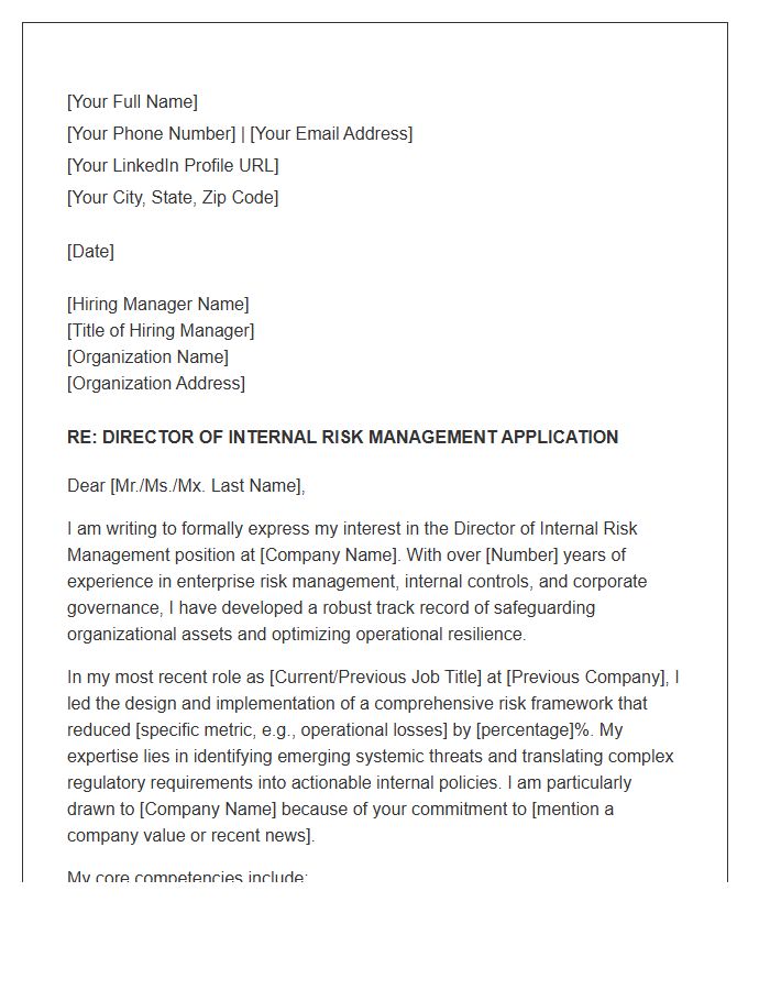 Director Of Internal Risk Management Cover Letter Template