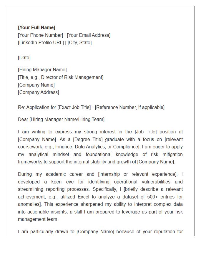 Entry Level Internal Risk Management Cover Letter Template
