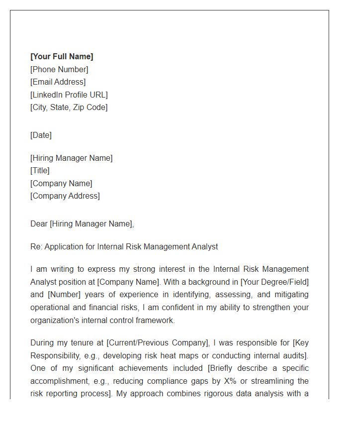 Internal Risk Management Analyst Cover Letter Template
