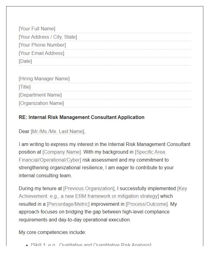 Internal Risk Management Consultant Cover Letter Template