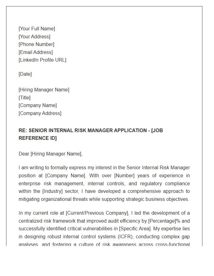 Senior Internal Risk Manager Cover Letter Template