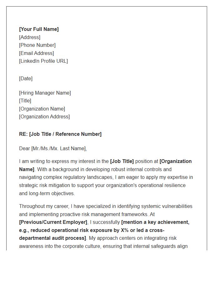 Strategic Internal Risk Management Cover Letter Template