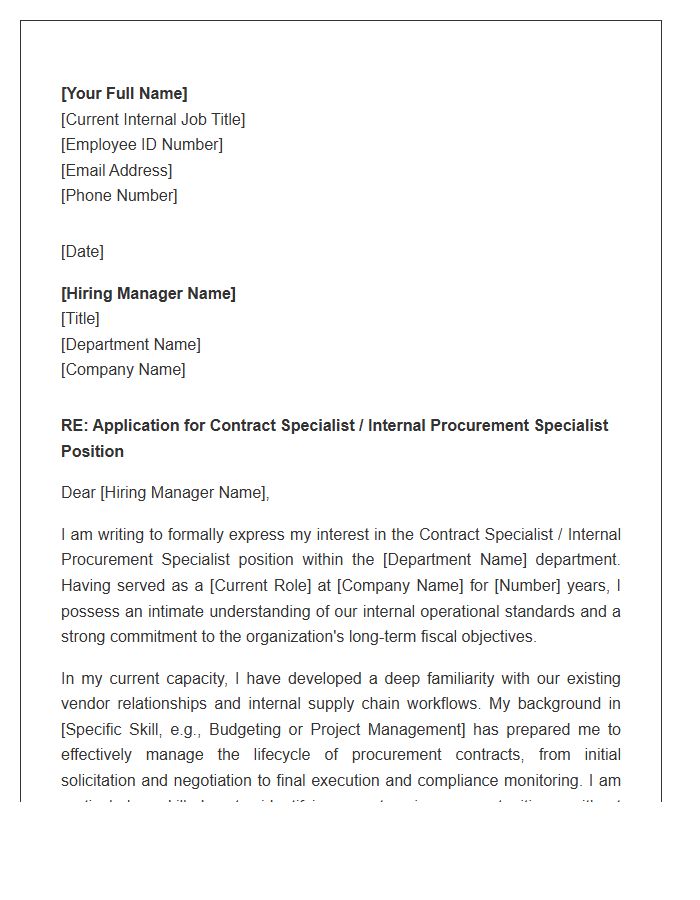 Contract Specialist Internal Procurement Specialist Cover Letter Template