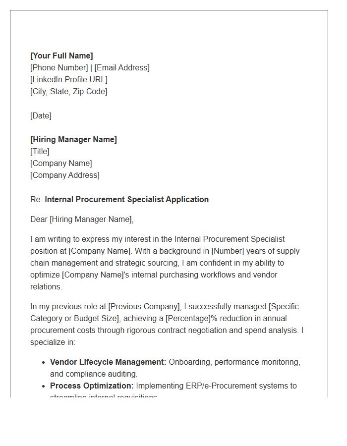 Corporate Internal Procurement Specialist Cover Letter Template