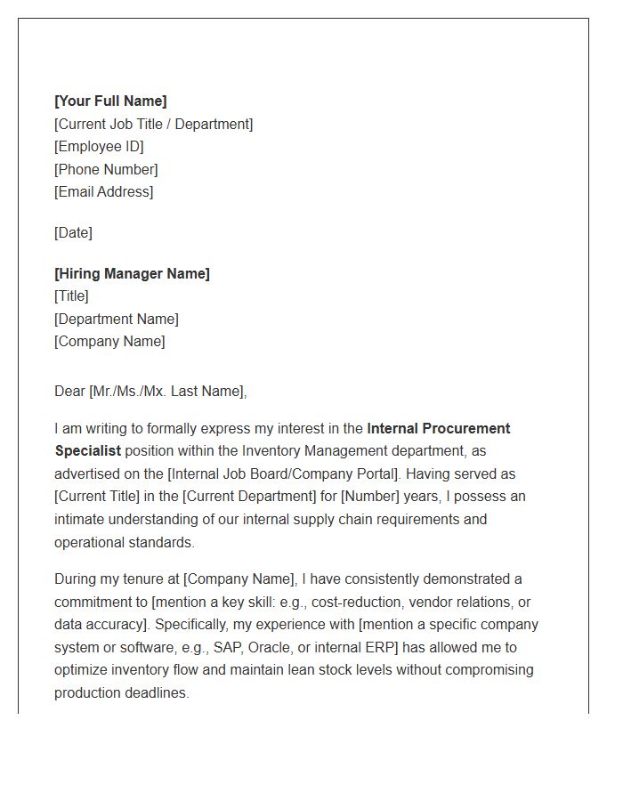 Inventory Management Internal Procurement Specialist Cover Letter Template