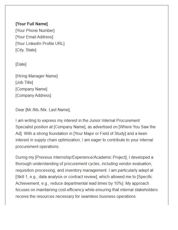 Junior Internal Procurement Specialist Cover Letter Template