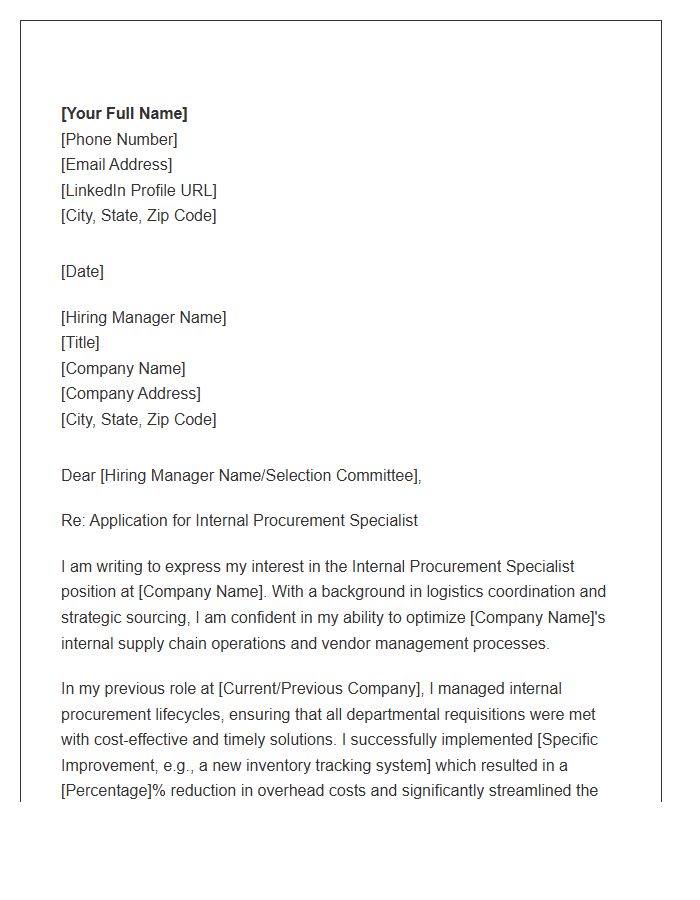 Logistics Internal Procurement Specialist Cover Letter Template