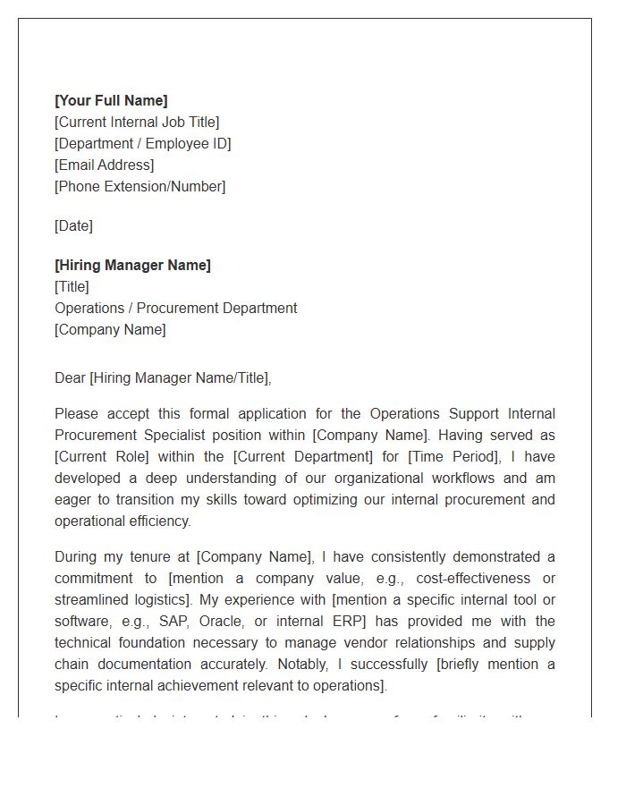 Operations Support Internal Procurement Specialist Cover Letter Template
