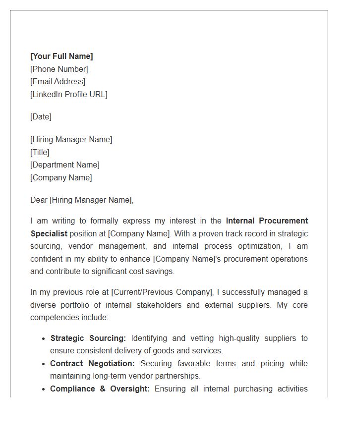 Professional Internal Procurement Specialist Cover Letter Template