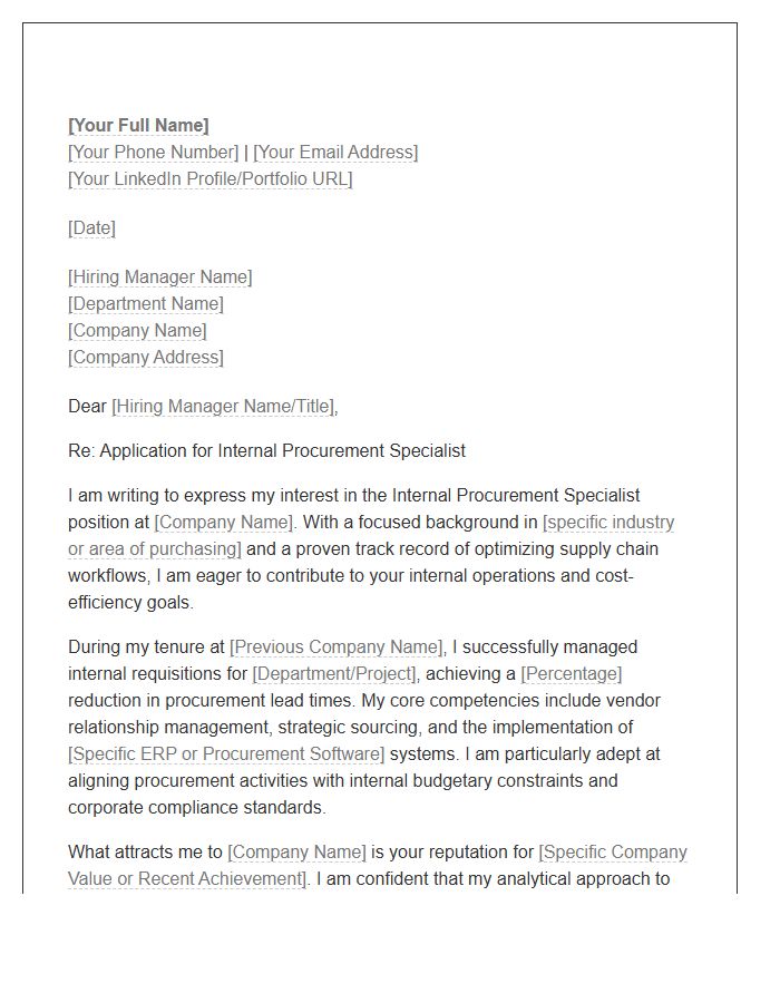 Purchasing Focus Internal Procurement Specialist Cover Letter Template