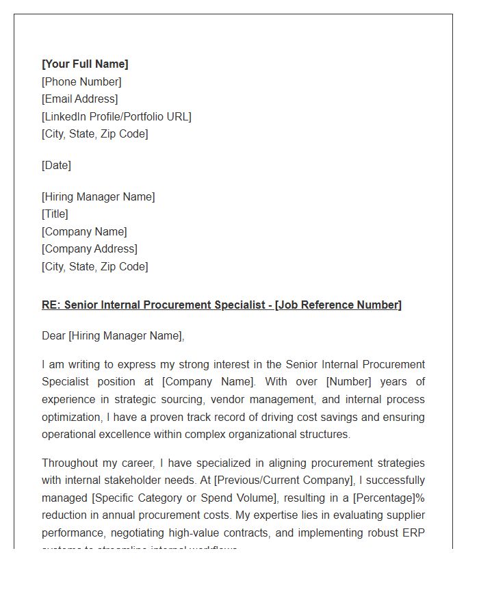 Senior Internal Procurement Specialist Cover Letter Template