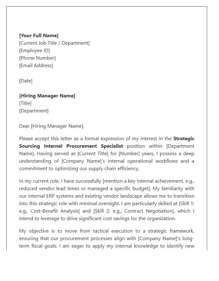 Strategic Sourcing Internal Procurement Specialist Cover Letter Template