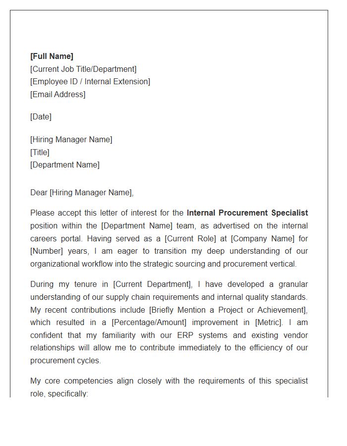Supply Chain Internal Procurement Specialist Cover Letter Template